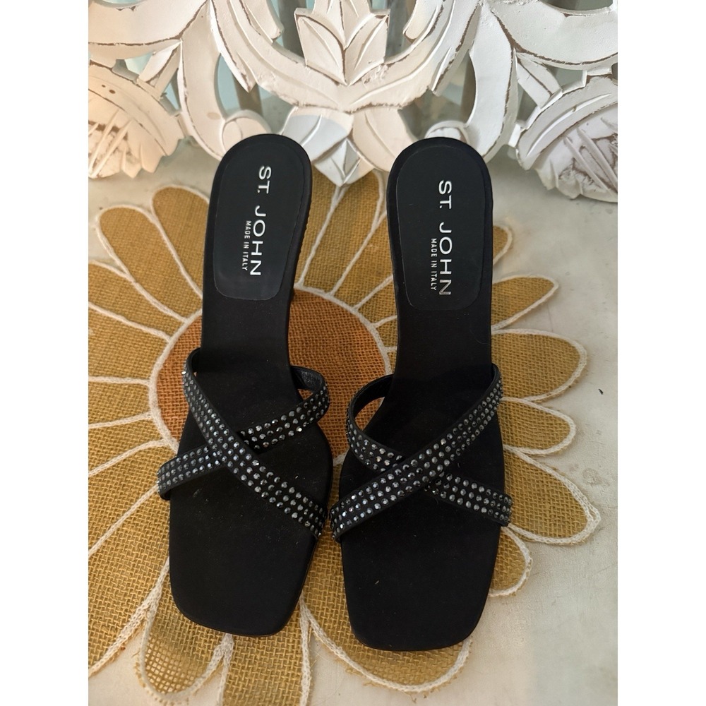 St. John‎ Black Rhinestone Sandals 8 Gorgeous Worn Once